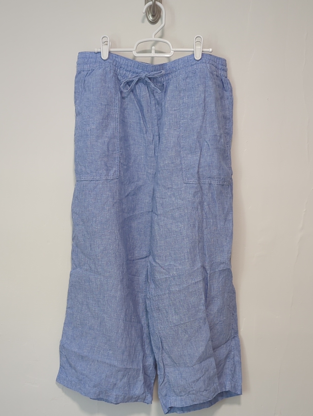 Lands' End Light Blue Linen Drawstring Wide-Leg Pants
